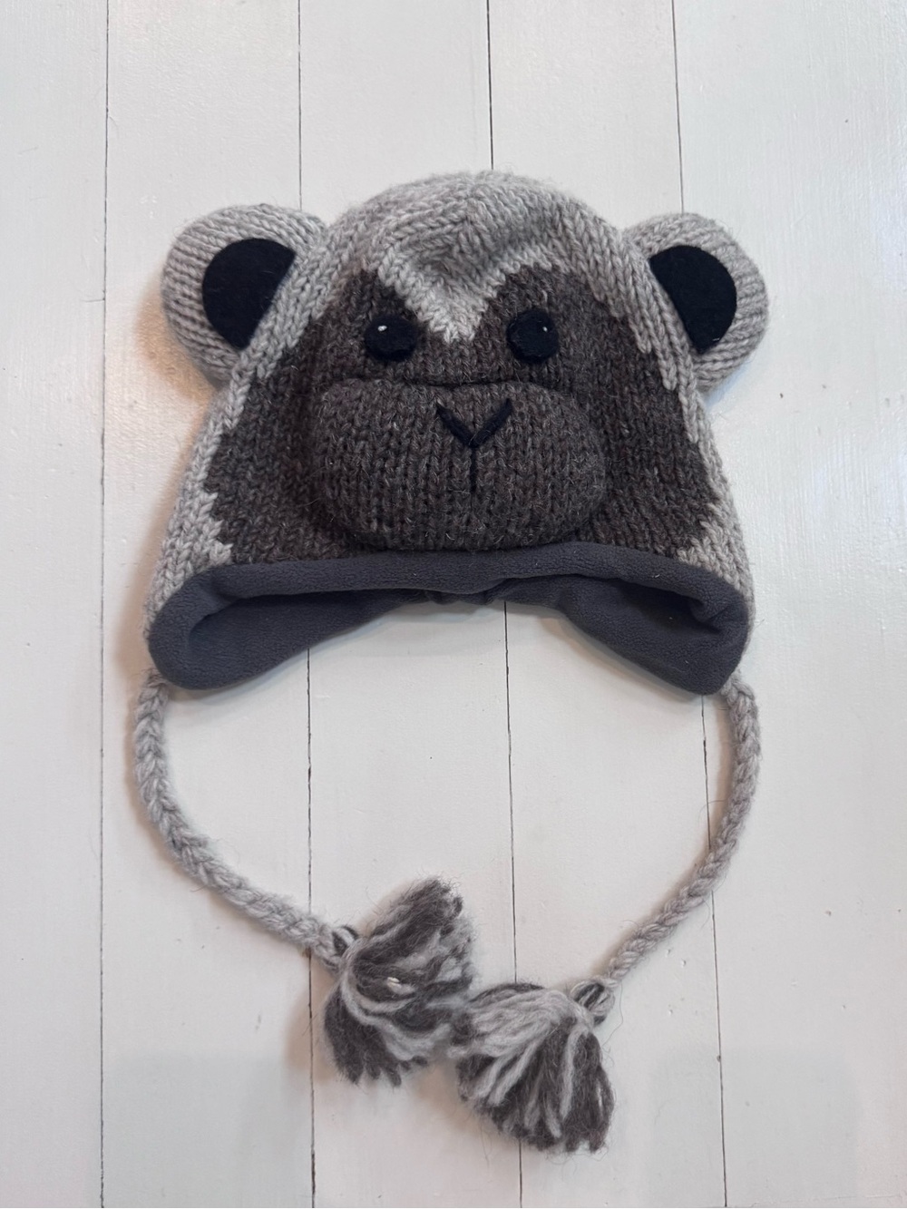 Grey Monkey Earflap Beanie Hat